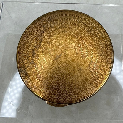 Vintage Kigu London Gold Tone Compact Fern Leaf Pristine Unused Puff Glamour