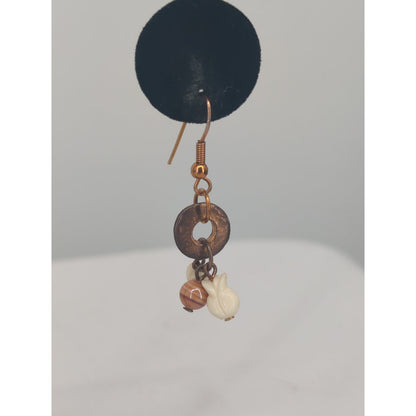 Boho Copper & Brass Charm Dangle Earrings Statement Natural Stone Beads