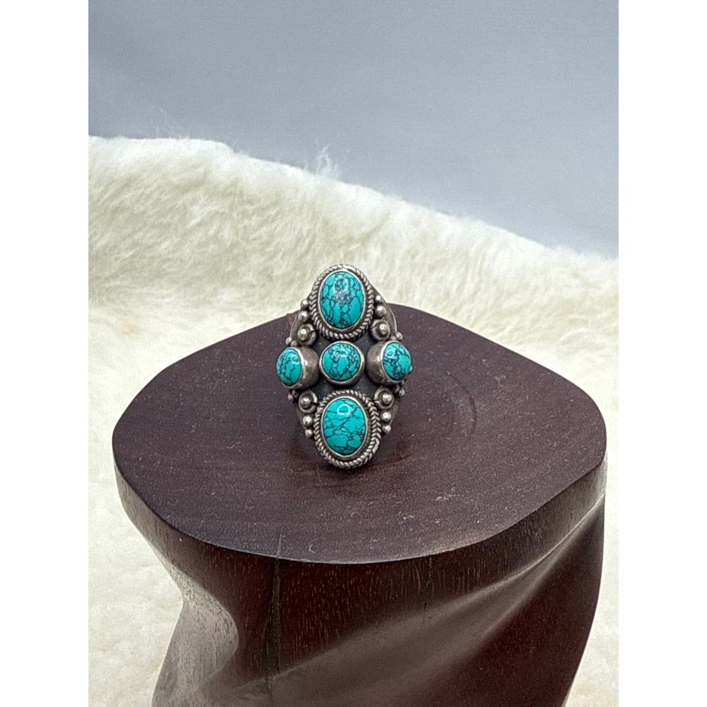 Sterling Silver Size 7 Ring Navajo Southwestern Turquoise Statement boho