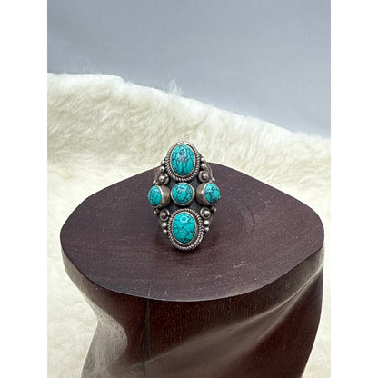 Sterling Silver Size 7 Ring Navajo Southwestern Turquoise Statement boho