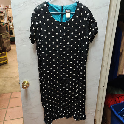 Vintage Helen Blake Black White Polka Dot Midi Dress Retro Rockabilly Style 18