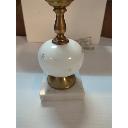 Vintage Mid-Century Milk Glass Hurricane Table Lamp Gold Starburst Marble Base