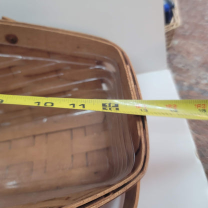 Longaberger 13" wine wood vegetable basket '92 clear liner slanted double handle