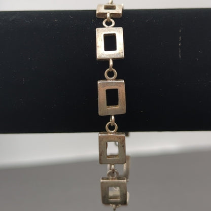 Vintage Minimalist Rectangular Silver-Tone Open Square Geometric Link Bracelet