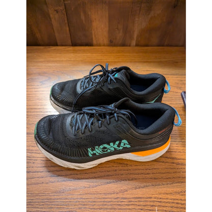 Hoka One One Bondi 7 Black Teal Orange Running Shoes Mens Size 9.5