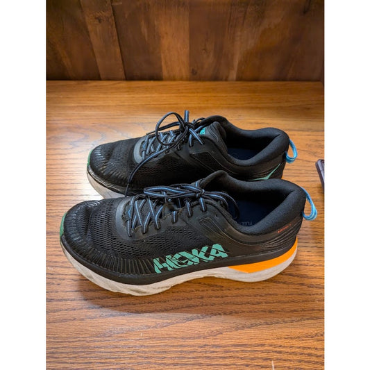 Hoka One One Bondi 7 Black Teal Orange Running Shoes Mens Size 9.5