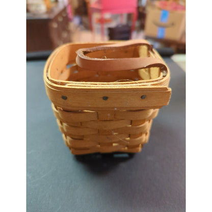 Vintage Longaberger Small Picnic Basket with Leather Handle Signed Dated 1996