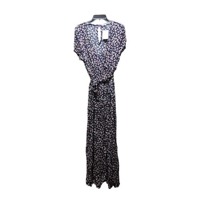 Velvet Torch Size Medium blue Floral Print Midi Dress Faux Wrap V-neck NEW Belt