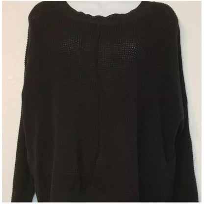 Sweet Romeo Women's Black Center Seam Long Sleeve Front Waffle Sweater Small