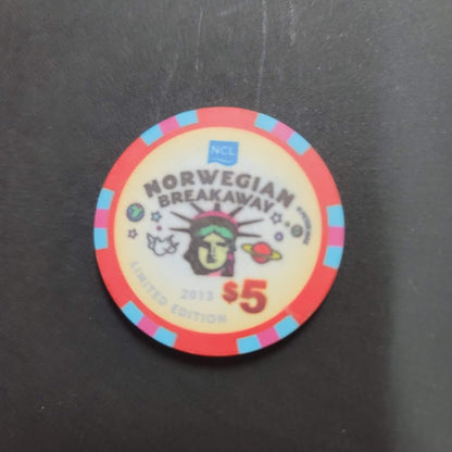 Casino Chip NORWEGIAN BREAKAWAY 2013 LIMITED EDITION $5 GAMING ncl CRUISE SHIP