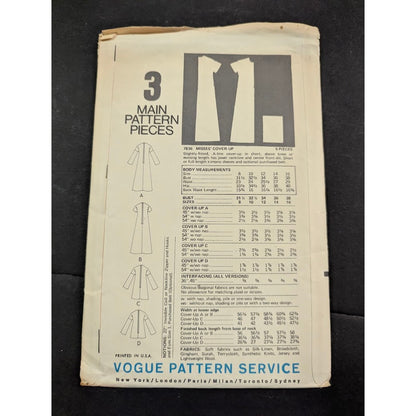 Vintage Pattern Sewing Crafts Hobby Vogue Size 12 Bust 34 7836
