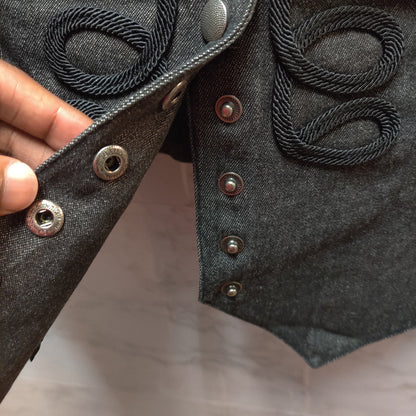 Andrea Jovine Charcoal Gray Soutache Military Style Crop Vest Top 6