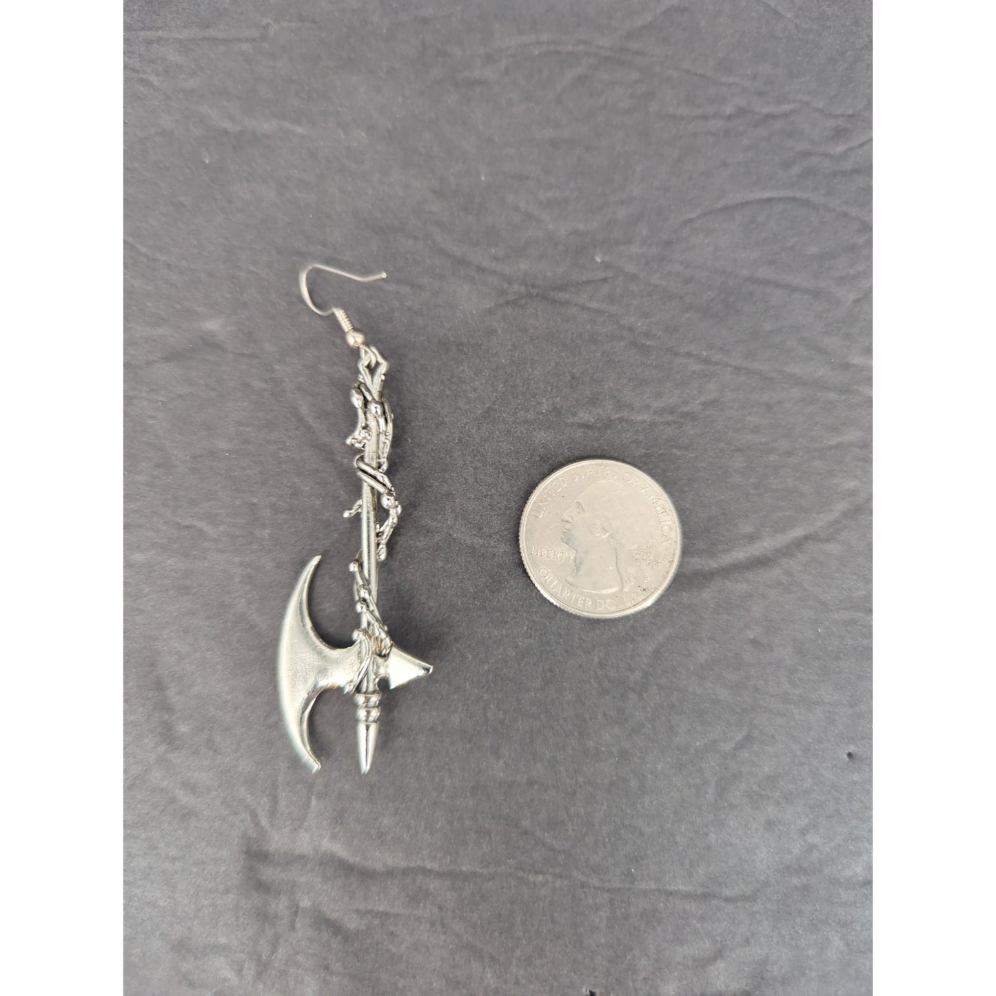 Vintage Silver Tone Battle Axe Dangle Pierced Earrings Gothic Edgy RenFaire