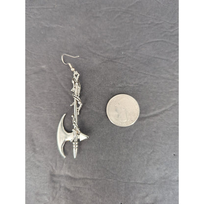 Vintage Silver Tone Battle Axe Dangle Pierced Earrings Gothic Edgy RenFaire