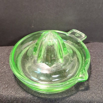 Vintage Federal Glass Green Uranium Juice Reamer with Tab Handle Kitchenware