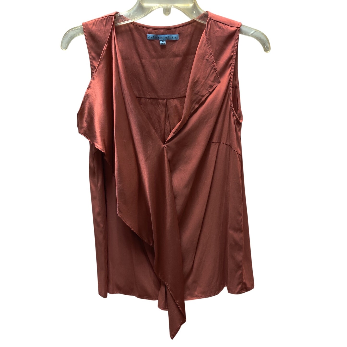 Antonio Melani Silk Blend Drape Front Sleeveless Top Extra Small Rust Blouse XS