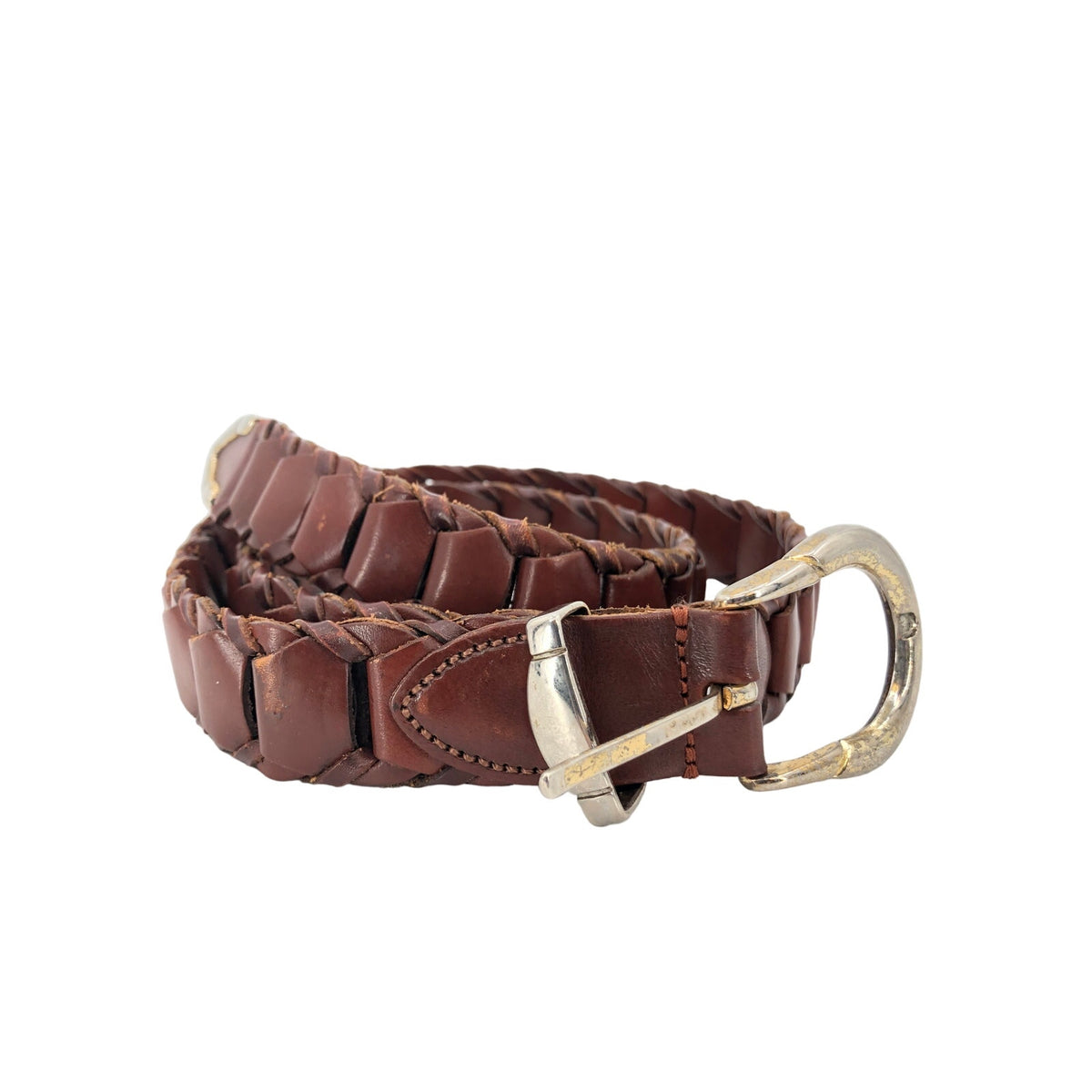 Vintage Sz 34 Argentina Braided Full Grain Cowhide Leather Belt Goldtone Buckle