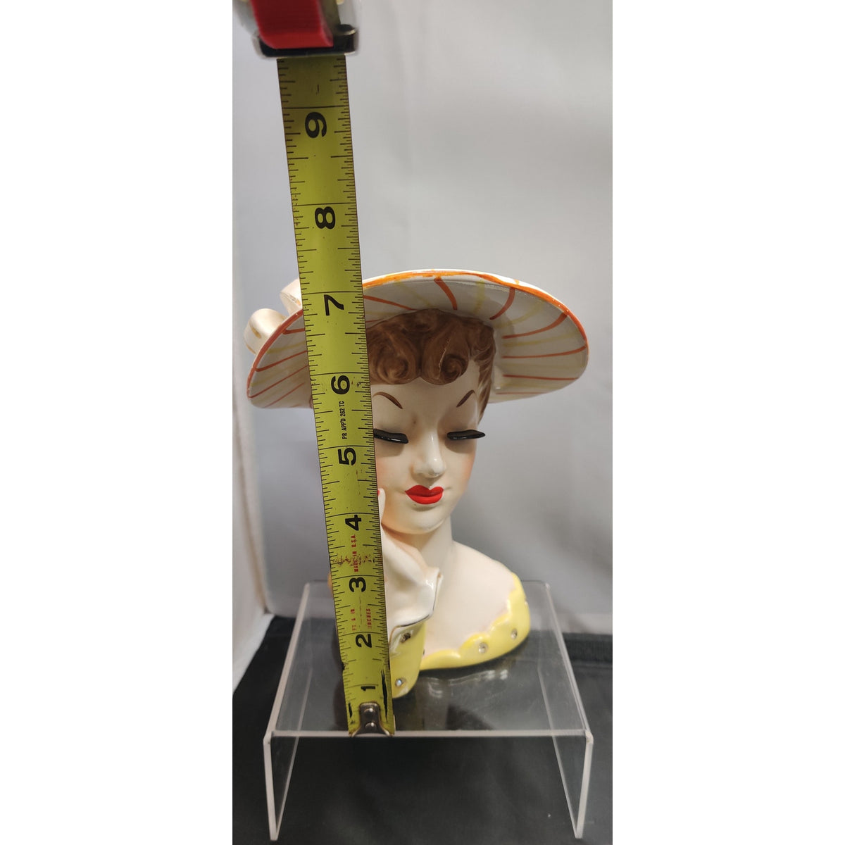 Vintage 1950s Napco Lady Head Vase Planter Striped Hat Collectible MCM Kitsch