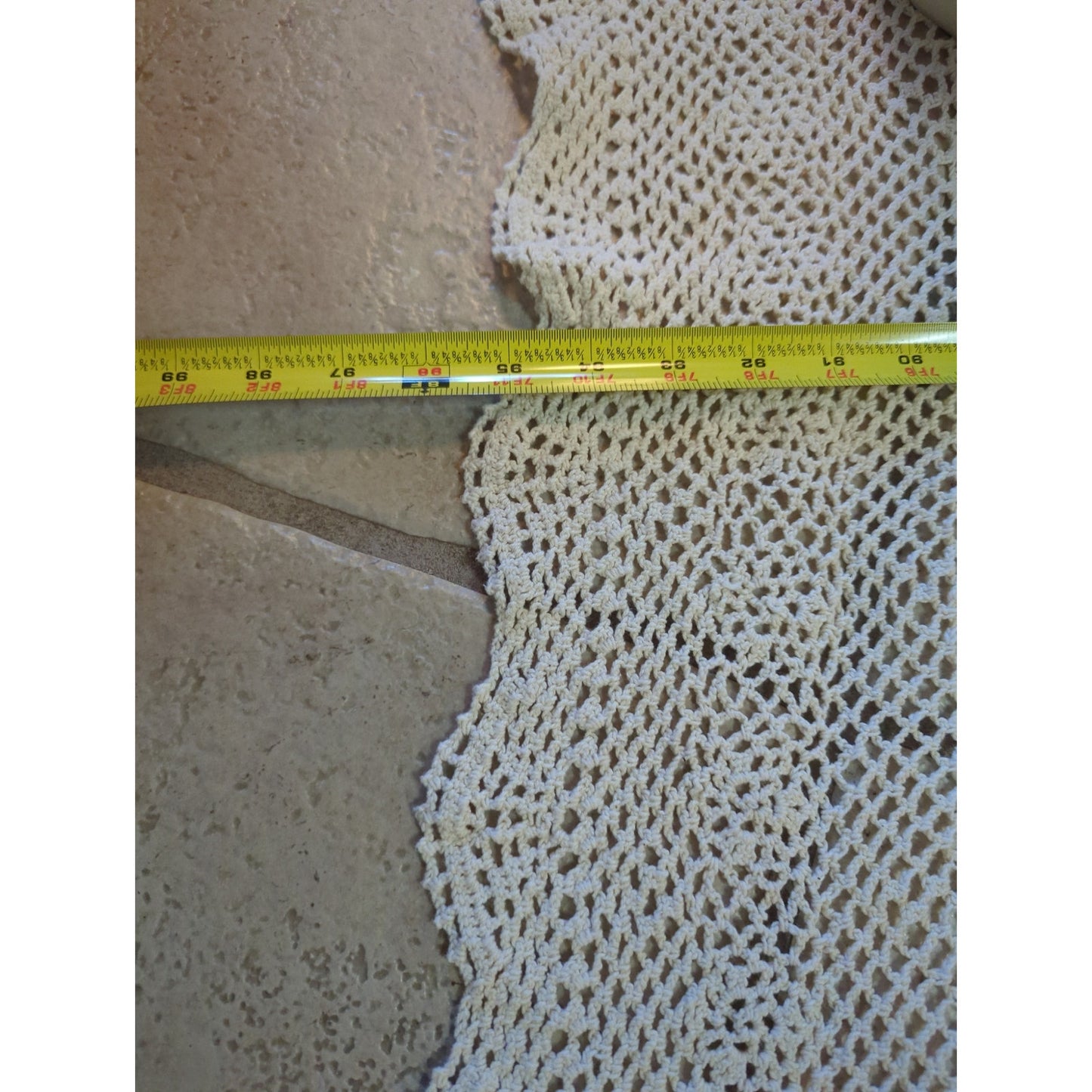 Vintage Handmade Cream Crochet Lace Tablecloth / Twin Bedspread - 51" x 96"