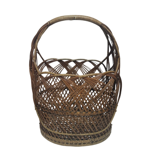 Vintage Pine Straw Basket with handle woven storage 16" tall gift