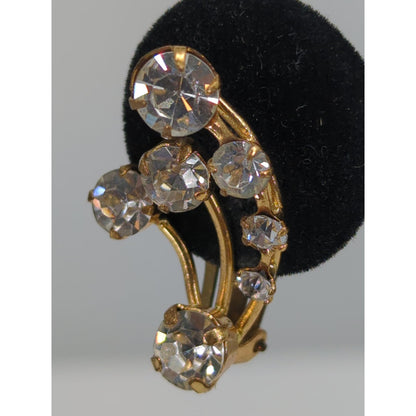 Vintage Austria Rhinestone Cascade Clip On Earrings Mid-Century Glam