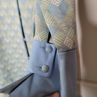 Vintage Mize Modes Blue Geometric Coat Dress Polyester Large/ XL Buttons Collar