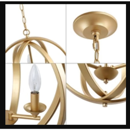 LNC Theophanis 3-Light Small Gold Chandelier NEW light hanging sphere globe