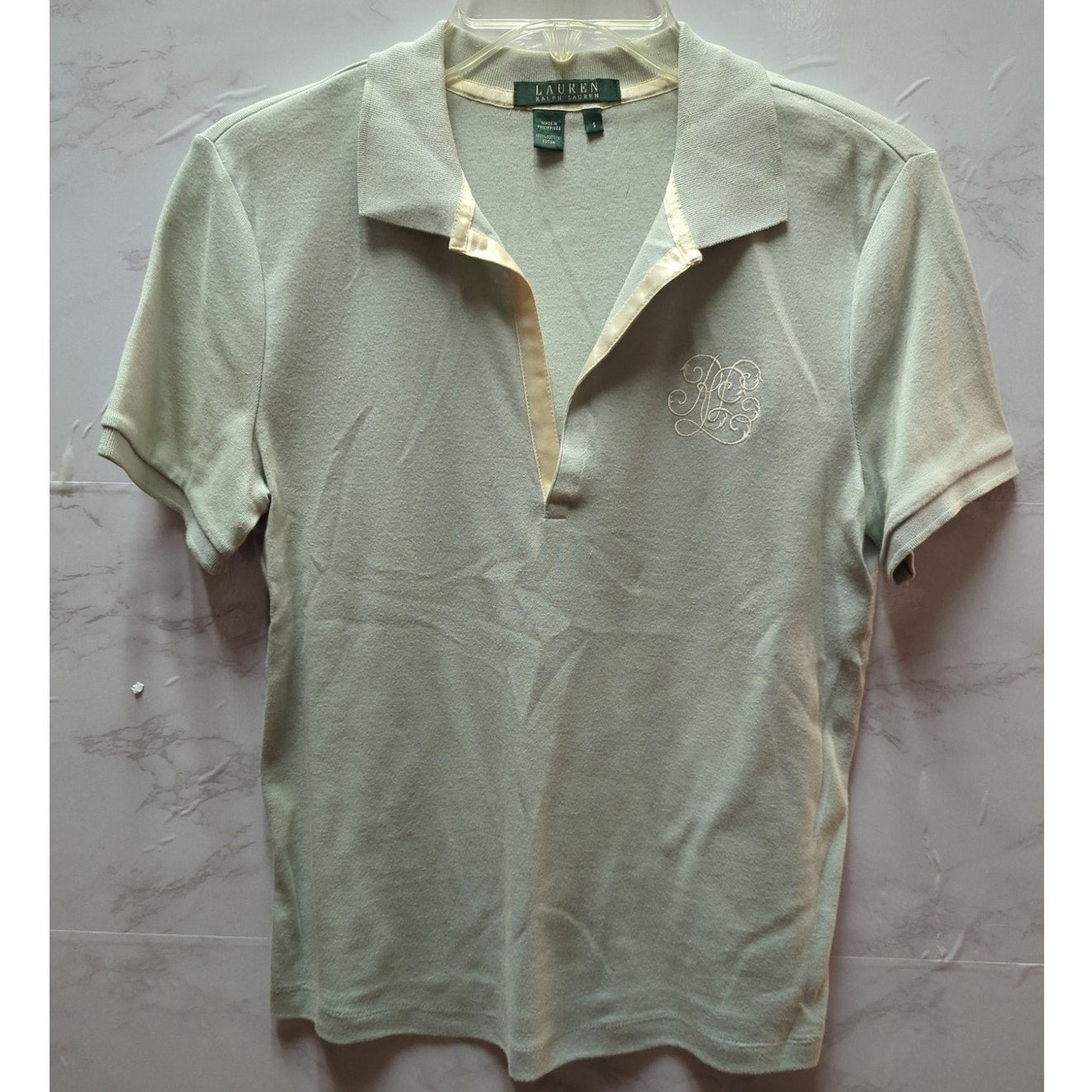 Lauren Ralph Lauren Light Green Cotton Polo Shirt Yellow Crest Size Small Preppy