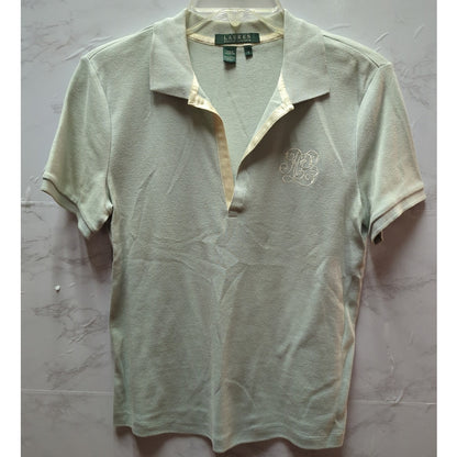 Lauren Ralph Lauren Light Green Cotton Polo Shirt Yellow Crest Size Small Preppy