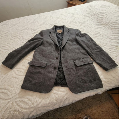 L.L. Bean Medium Regular Mens Grey Wool Herringbone Thinsulate Blazer Jacket