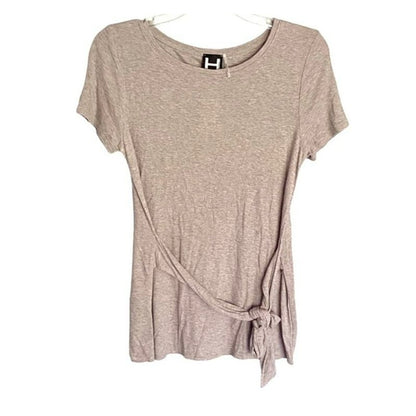 H by Bordeaux Rib Knit Tie Waist Short Sleeve Top Sz XL/Extra Large in Sand NWT
