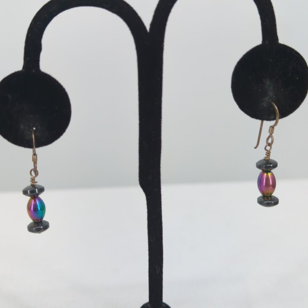 Vintage Iridescent Rainbow Beaded .925 Silver Dangle Earrings Boho Minimalist