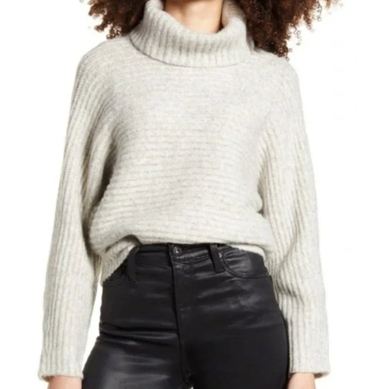 NWT Leith Pullover Turtleneck Dolman Sweater Sz Small in Light Grey Heather