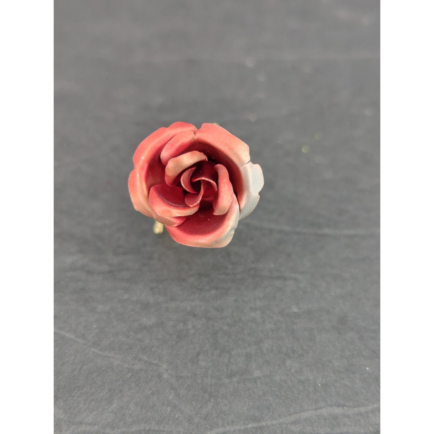 Vintage Metal Rose Flower Stem Brooch Pin Gold Tone Carved Style Petals