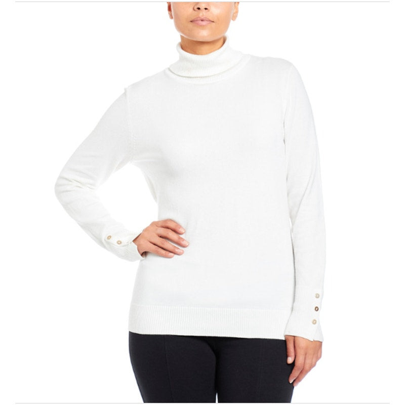 Joseph A Turtleneck Pullover Sweater EXTRA- large  IVORY NEW RIBBED button cuff