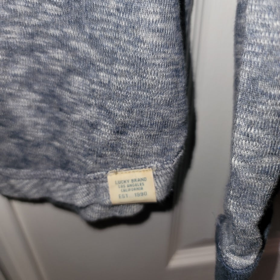 Lucky Brand Men's Blue Marled Henley Long Sleeve Shirt Large Contrast Placket