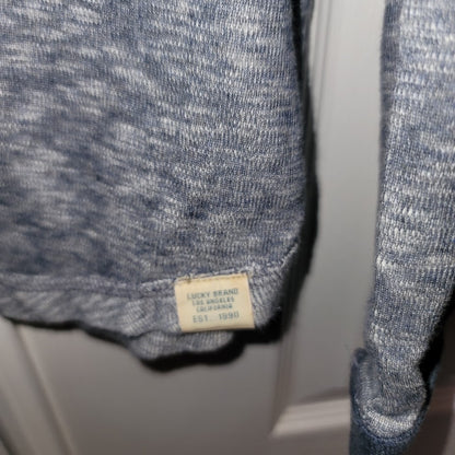 Lucky Brand Men's Blue Marled Henley Long Sleeve Shirt Large Contrast Placket