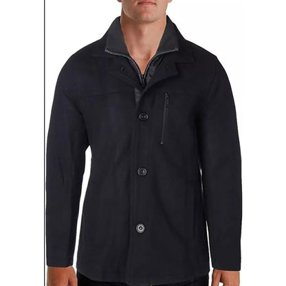 Kenneth Cole Wool Blend Car Coat Black Large Jacket NEW Single Breast pockets
