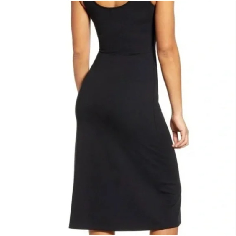 Leith Scoop Neck Midi Dress Black Size Small bodycon LBD sleeveless New cocktail