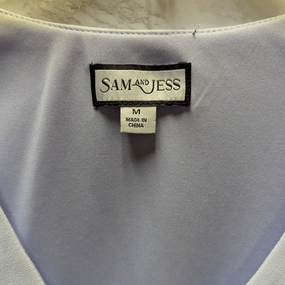 Sam & Jess Light Blue V-Neck Smocked Peplum Blouse Puff Sleeve Pastel Medium