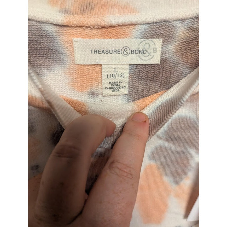 NEW treasure bond tie dye sweatshirt youth size large ( 10-12) gray peach crew