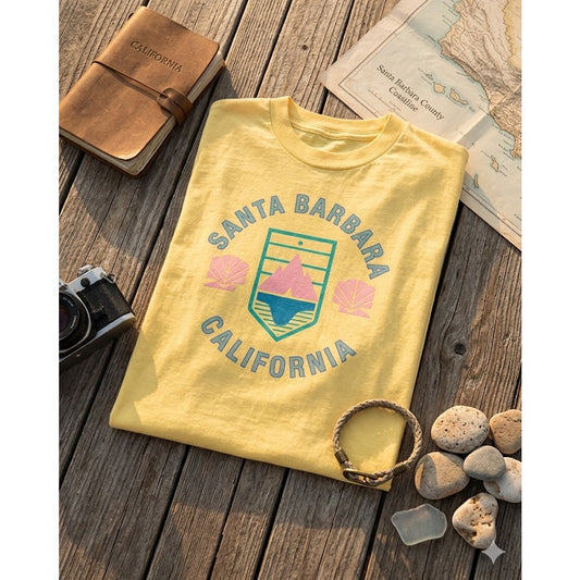 Vintage 90s Oneita Santa Barbara California Graphic T-Shirt Yellow Size Large