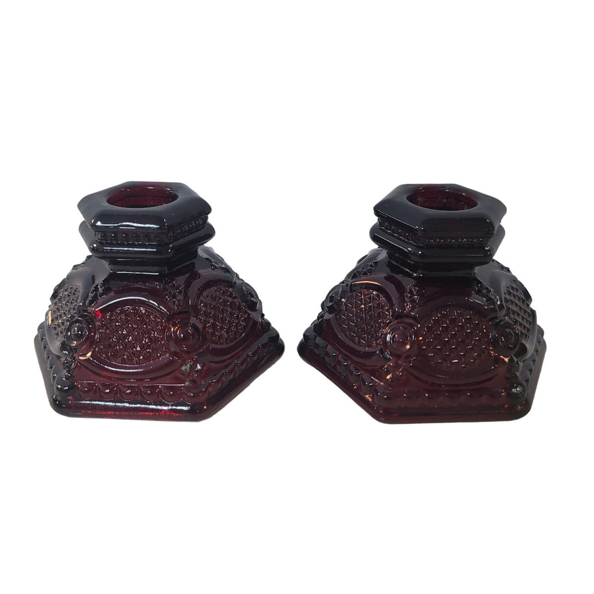 Set of 2 Avon Single Light Candlestick Holders Cape Cod Ruby Collection