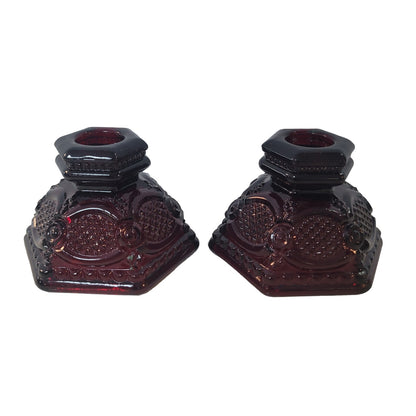 Set of 2 Avon Single Light Candlestick Holders Cape Cod Ruby Collection