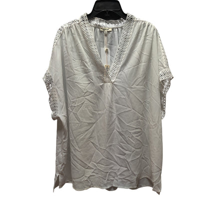 Max Studio White Lace-Trim V-Neck Blouse: Breezy Casual Short Sleeve Top Size 2X