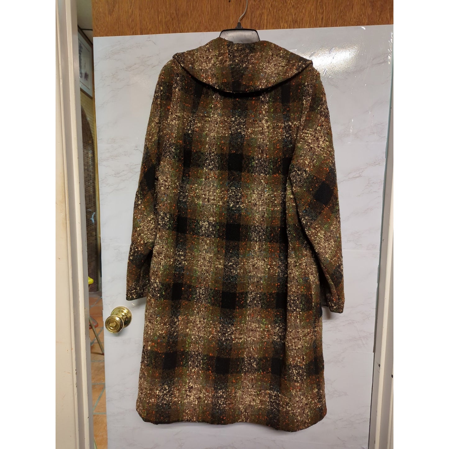 Vintage 1960s Wool Longline Coat nubby tweed texture X-Large Statement