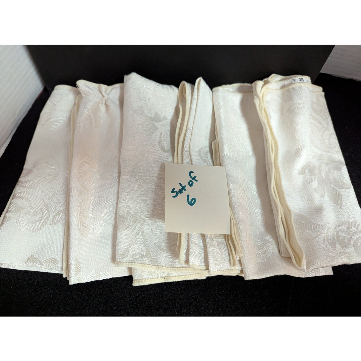 Vintage Fashion Industries White Jacquard Damask Napkins Set of 6 Floral 17"