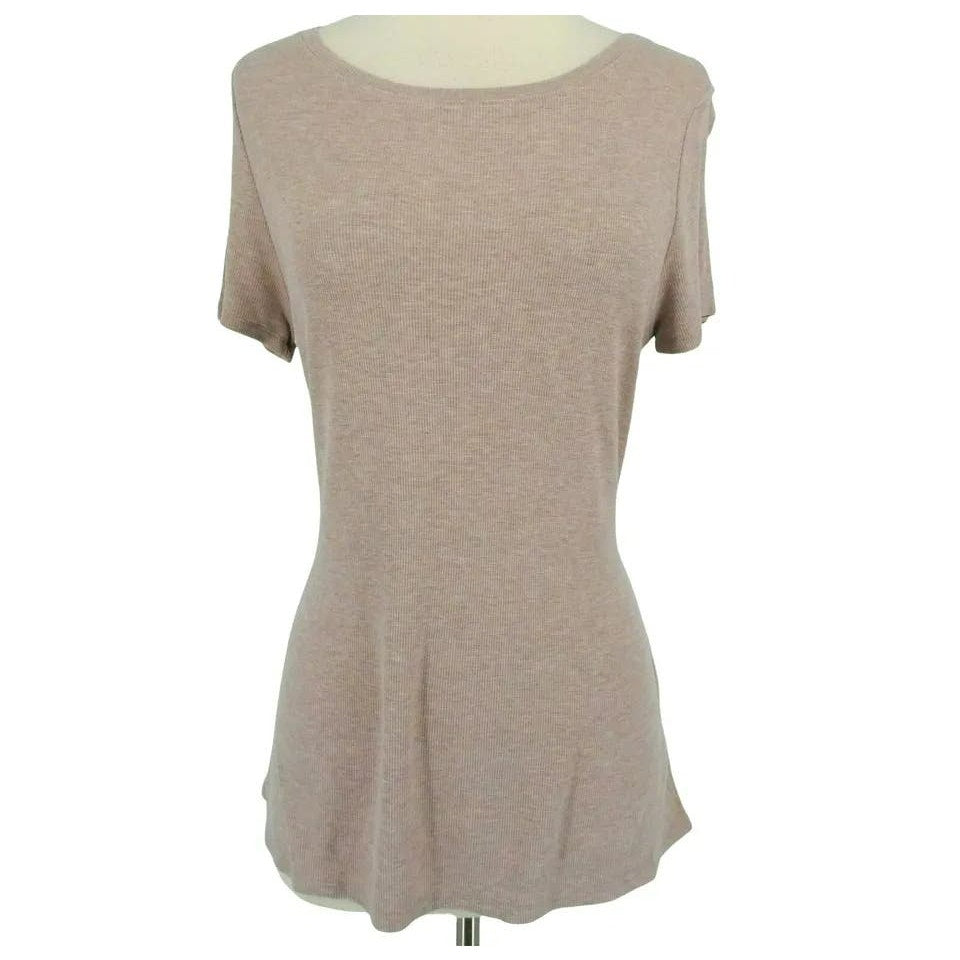 H by Bordeaux Rib Knit Tie Waist Short Sleeve Top Sz XL/Extra Large in Sand NWT