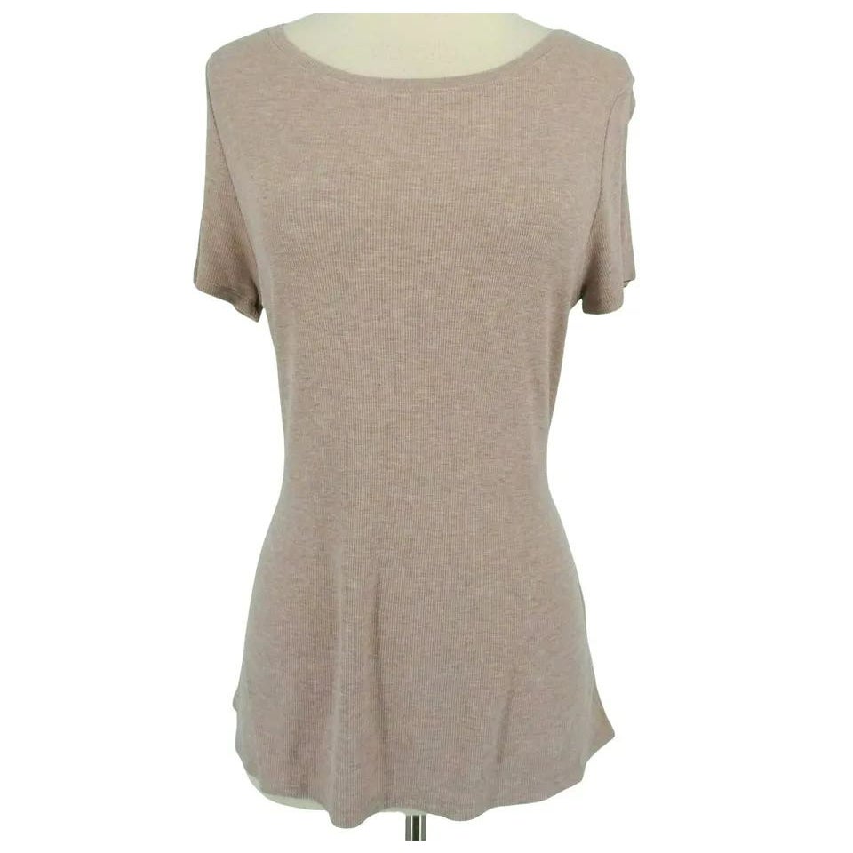 H by Bordeaux Rib Knit Tie Waist Short Sleeve Top Sz XL/Extra Large in Sand NWT