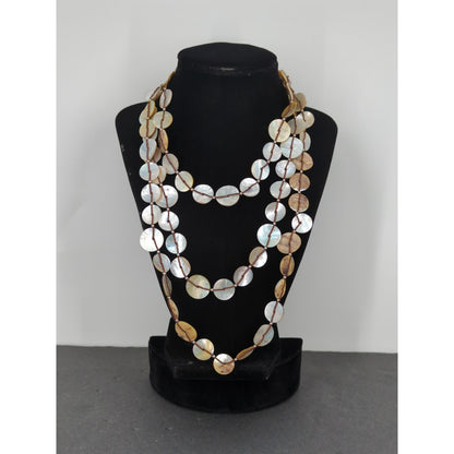 Twenty Eight Inch Vintage Iridescent Mother of Pearl Round Disc Necklace